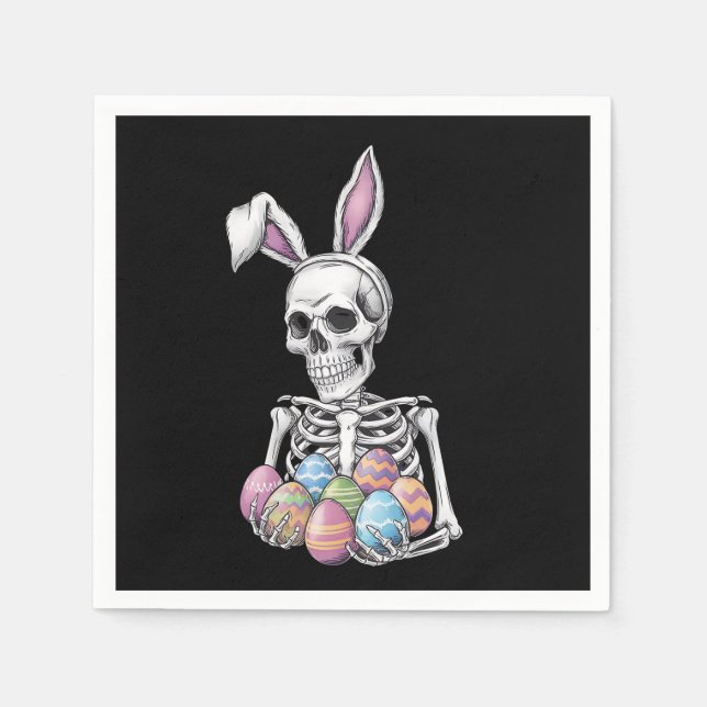 Skeleton Bunny Holding Easter Eggs Funny Rabbit Napkin (Front)