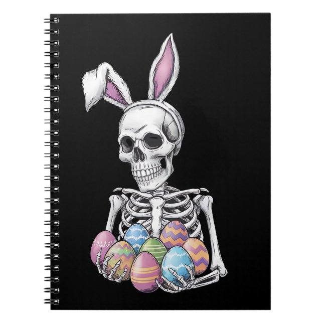 Skeleton Bunny Holding Easter Eggs Funny Rabbit Notebook (Front)