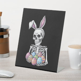 Skeleton Bunny Holding Easter Eggs Funny Rabbit Pedestal Sign