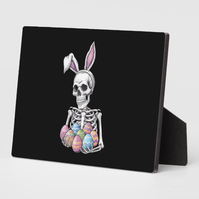 Skeleton Bunny Holding Easter Eggs Funny Rabbit Plaque (Side)