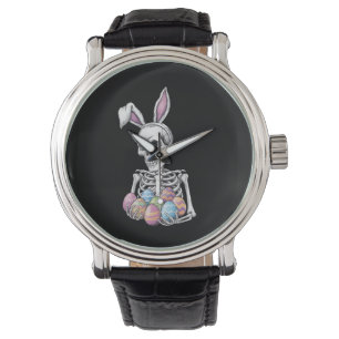 Skeleton Bunny Holding Easter Eggs Funny Rabbit Watch