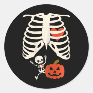 Skeleton By Halloween Pregnancy Couples Costume Me Classic Round Sticker