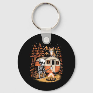 Skeleton Camper Relaxing by the Campfire with an Key Ring