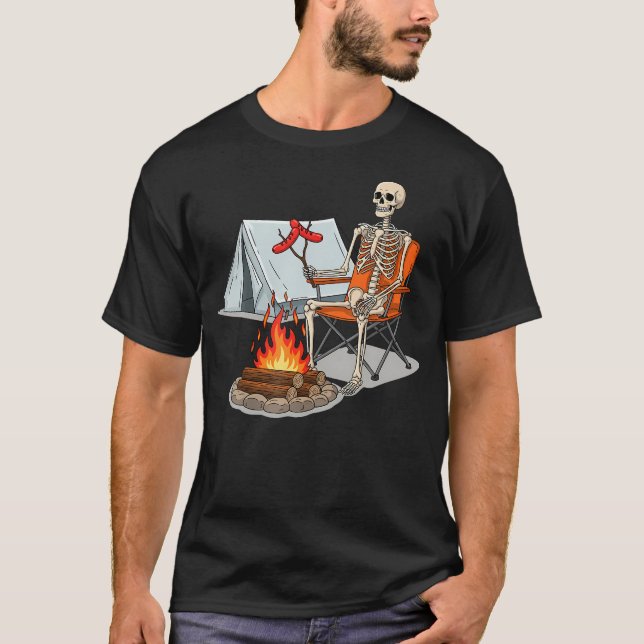 Skeleton Camping Halloween Campfire For T-Shirt (Front)