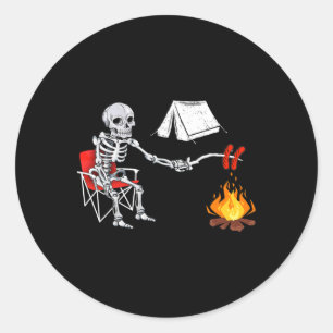 Skeleton Camping Shirt Campfire Hiking Halloween Classic Round Sticker