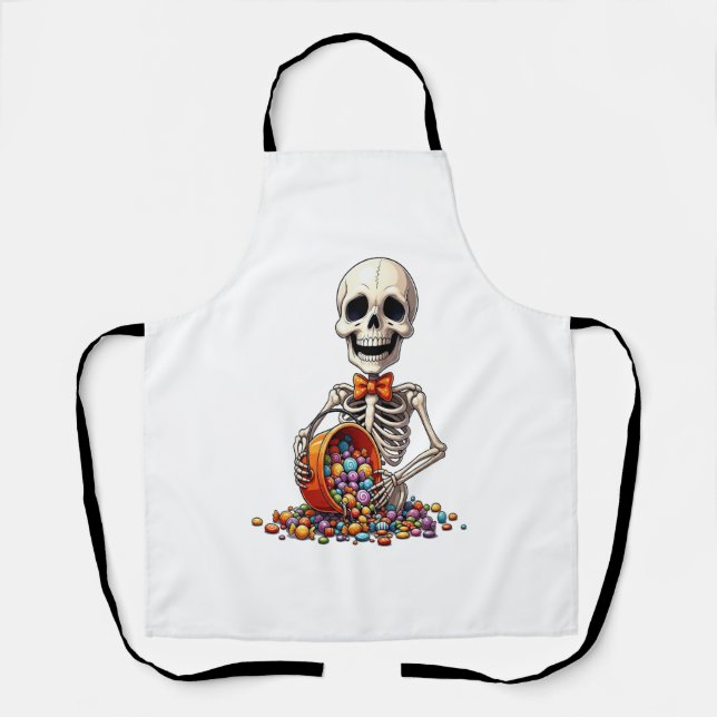 Skeleton Candy Bowl Halloween Apron (Front)
