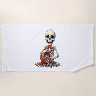 Skeleton Candy Bowl Halloween Beach Towel