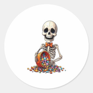 Skeleton Candy Bowl Halloween Classic Round Sticker