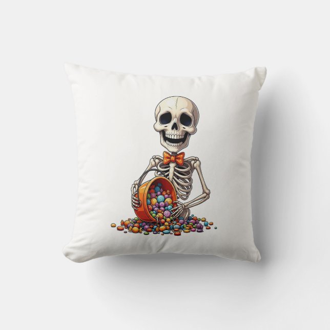 Skeleton Candy Bowl Halloween Cushion (Front)