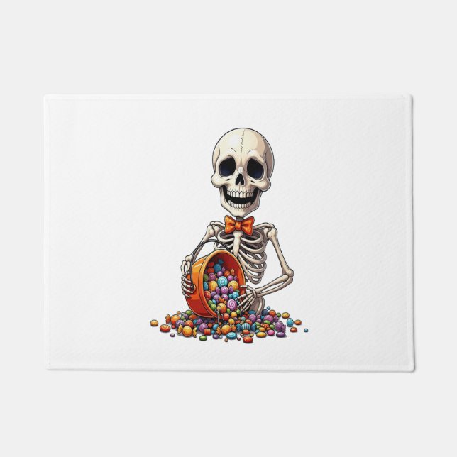 Skeleton Candy Bowl Halloween Doormat (Front)