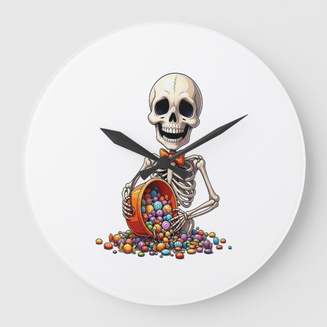 Skeleton Candy Bowl Halloween Large Clock (Front)