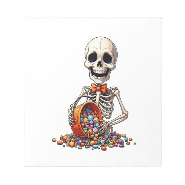 Skeleton Candy Bowl Halloween Notepad (Front)