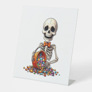 Skeleton Candy Bowl Halloween Pedestal Sign