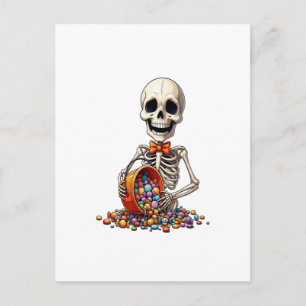 Skeleton Candy Bowl Halloween Postcard