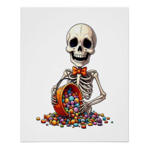 Skeleton Candy Bowl Halloween Poster