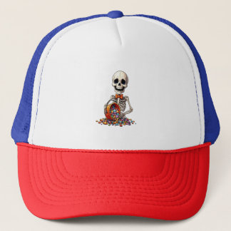 Skeleton Candy Bowl Halloween Trucker Hat