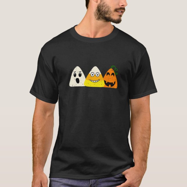 Skeleton Candy Corn Skull Pumpkin Fun Halloween Co T-Shirt (Front)