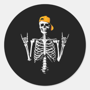 Skeleton Cap Skater Cool Halloween Punk Rock Men B Classic Round Sticker