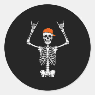 Skeleton Cap Skater Cool Halloween Punk Rock Men B Classic Round Sticker