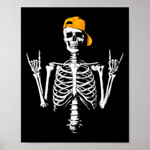 Skeleton Cap Skater Cool Halloween Punk Rock Men B Poster