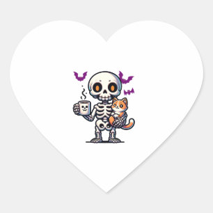 Skeleton Cat and coffee spooky dad and mum for hal Heart Sticker