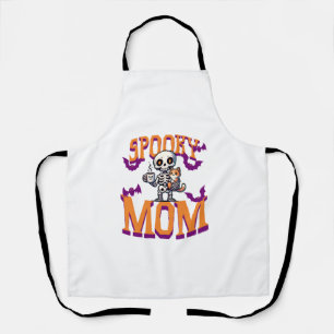 Skeleton Cat and coffee spooky mum for halloween Apron