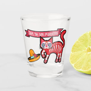 Skeleton Cat Day of the Dead Shot Glass