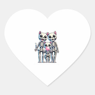 Skeleton Cat Family Blowing Bubble gum Cute and Sp Heart Sticker