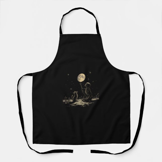 Skeleton Cat Full Moon Witchcraft Goth Dark Art Sk Apron (Front)