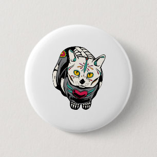 Skeleton Cat Gift For Dia de Muertos Skull Lovers 6 Cm Round Badge