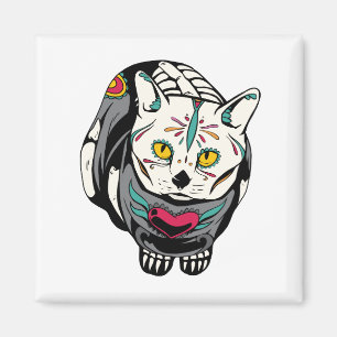 Skeleton Cat Gift For Dia de Muertos Skull Lovers Magnet