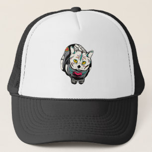 Skeleton Cat Gift For Dia de Muertos Skull Lovers Trucker Hat