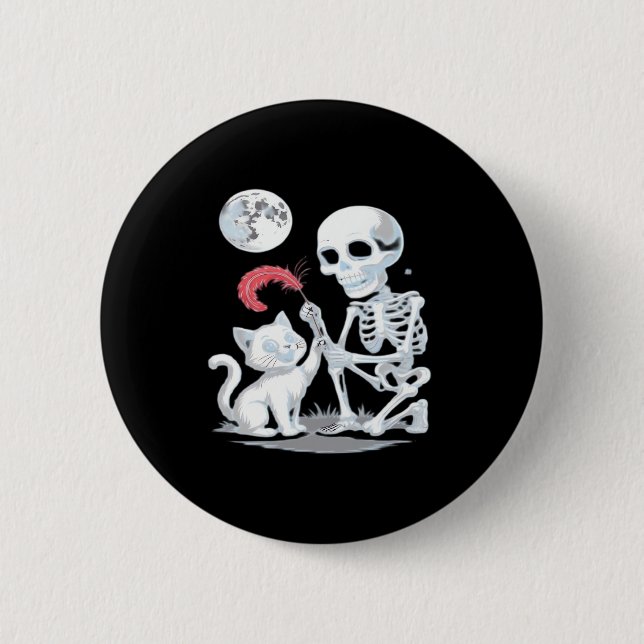 Skeleton Cat Halloween Funny Cute Spooky Essential 6 Cm Round Badge (Front)