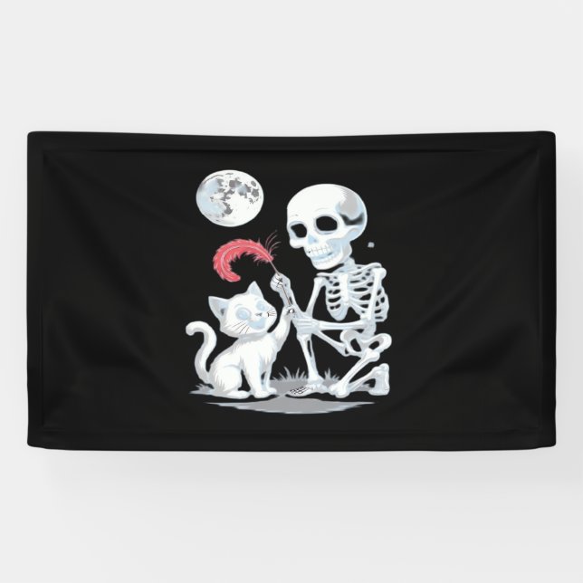 Skeleton Cat Halloween Funny Cute Spooky Essential Banner (Horizontal)