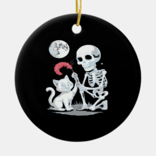 Skeleton Cat Halloween Funny Cute Spooky Essential Ceramic Ornament