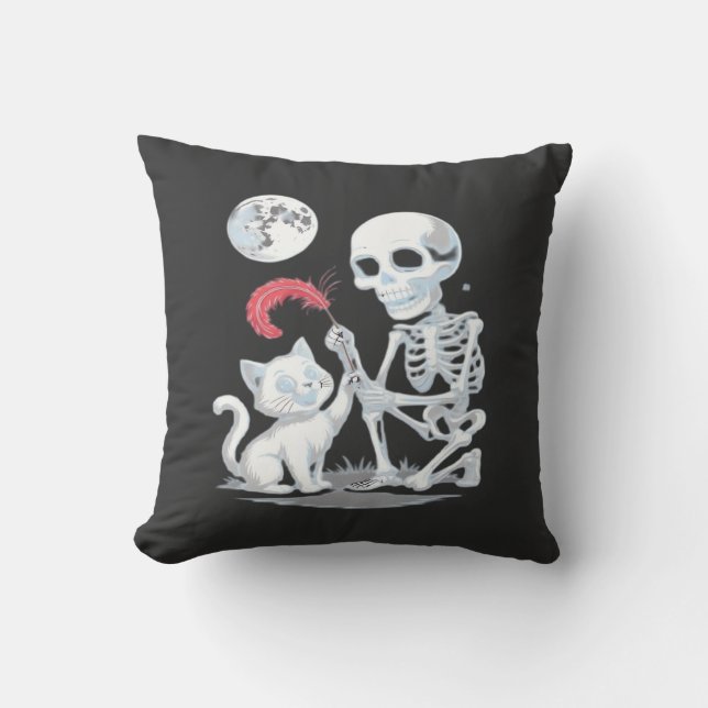 Skeleton Cat Halloween Funny Cute Spooky Essential Cushion (Front)