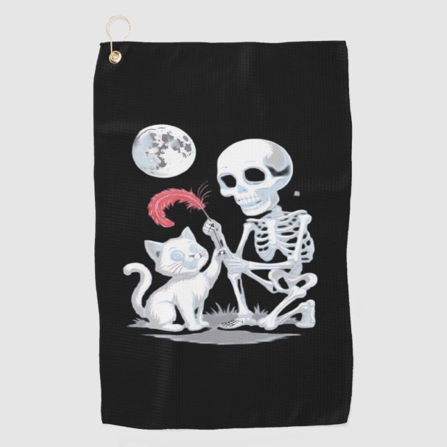 Skeleton Cat Halloween Funny Cute Spooky Essential Golf Towel (Front)