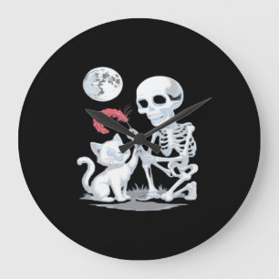 Skeleton Cat Halloween Funny Cute Spooky Essential Large Clock