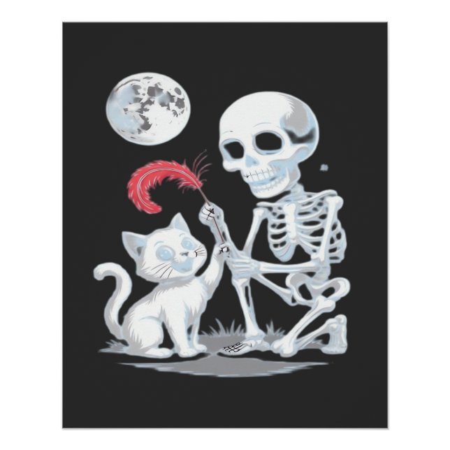 Skeleton Cat Halloween Funny Cute Spooky Essential Poster (Front)