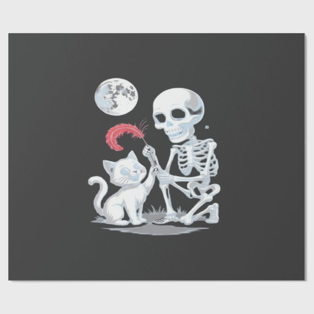 Skeleton Cat Halloween Funny Cute Spooky Essential Wrapping Paper (Flat)