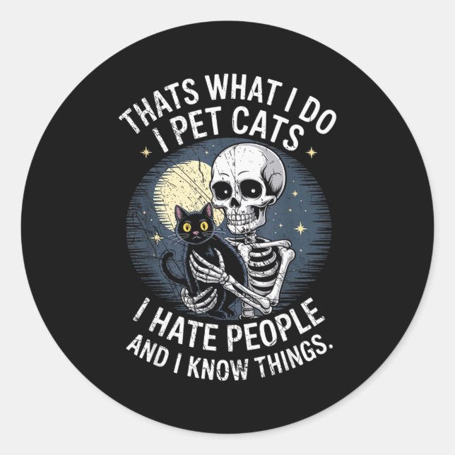 Skeleton Cat Kitten Lover Skull Kitty Pet Owner  Classic Round Sticker (Front)