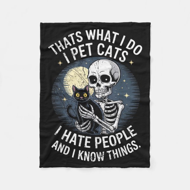 Skeleton Cat Kitten Lover Skull Kitty Pet Owner  Fleece Blanket (Front)