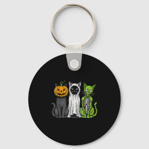 Skeleton Cat Pumpkin Ghost Halloween Kitty Meow Gi Key Ring