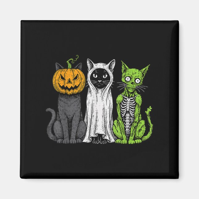 Skeleton Cat Pumpkin Ghost Halloween Kitty Meow Gi Magnet (Front)