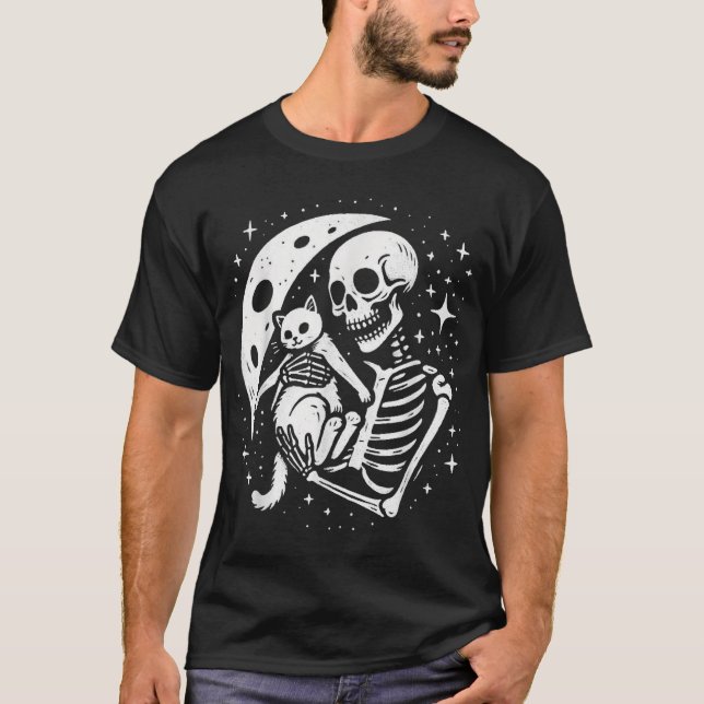 Skeleton Cat Skull Goth Halloween Men Women Kids T-Shirt (Front)