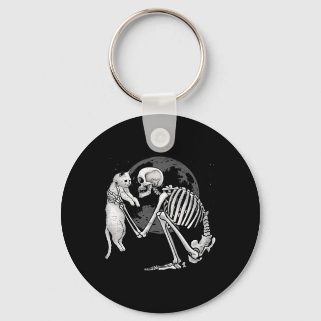 Skeleton Cat Skull Kitty Cute Ghost Halloween Men  Key Ring (Front)