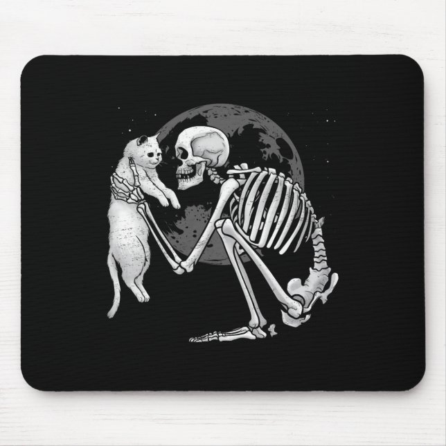 Skeleton Cat Skull Kitty Cute Ghost Halloween Men  Mouse Pad (Front)