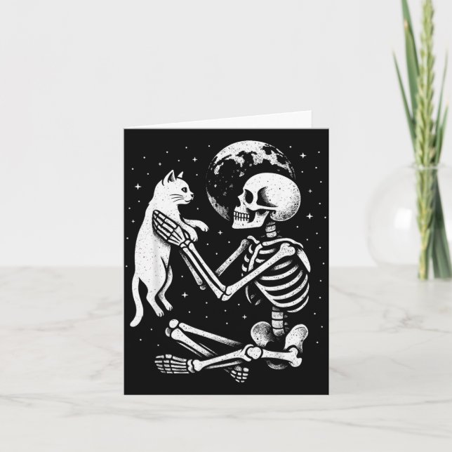 Skeleton Cat Skull Kitty Cute Goth Halloween Card (Front)