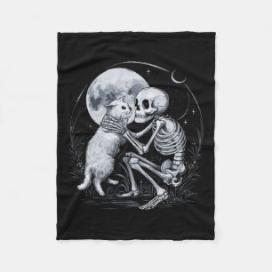 Skeleton Cat Skull Kitty Cute Goth Halloween Costu Fleece Blanket