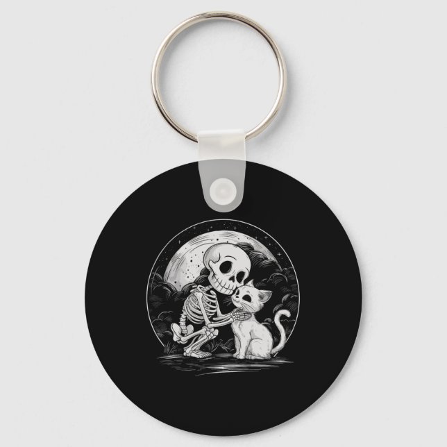 Skeleton Cat Skull Kitty Cute Goth Halloween Costu Key Ring (Front)